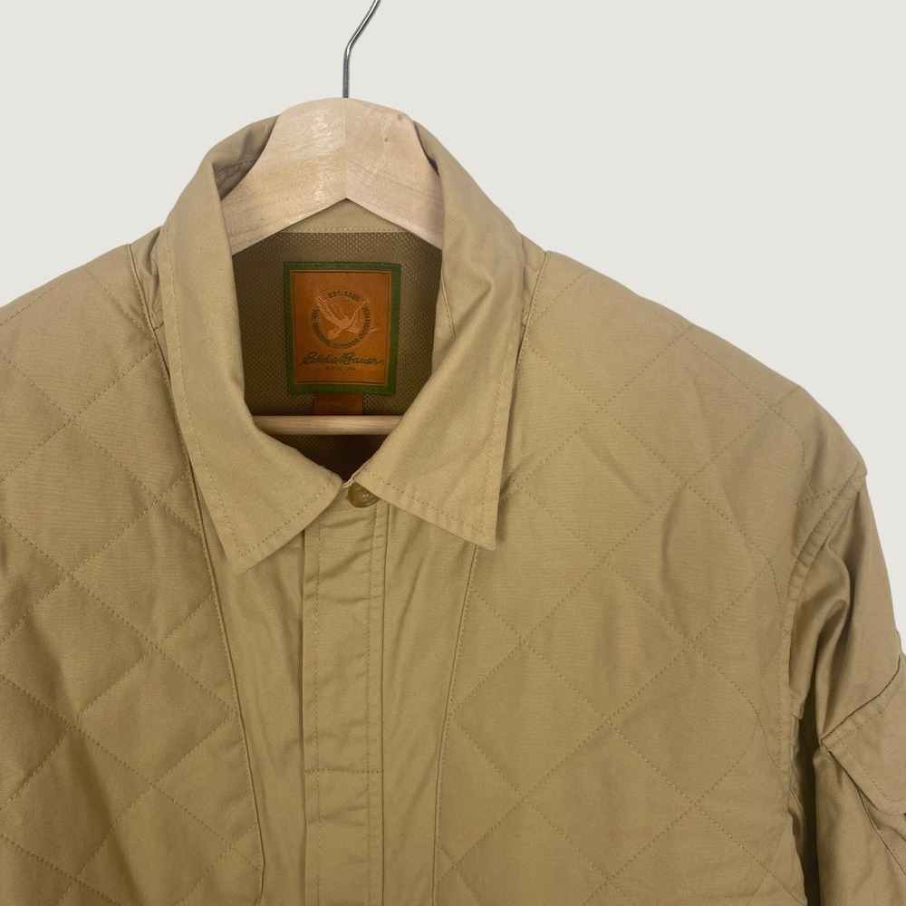 Eddie Bauer XL Expedition Cloth Field Jacket Mens Tan Quilted Utility Safari